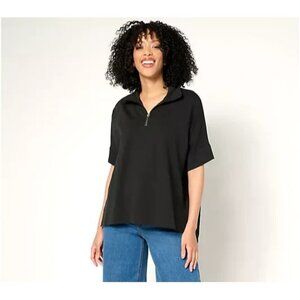 Peace Love World Zip Mock Neck Short Sleeve Top Black X-Large A679927